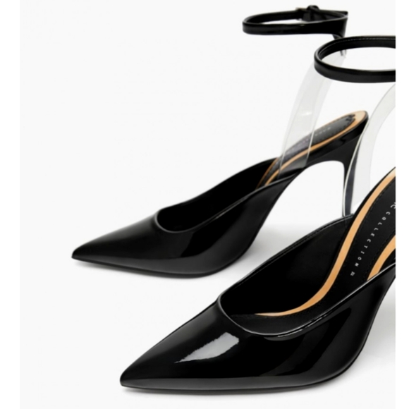 Zara Vinyl Patent Black Slingback Heels - Picture 3 of 10